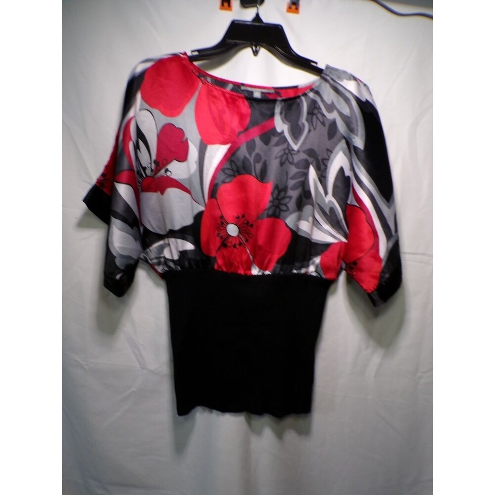 NY Collection Women's Multicolor Floral Blouse Top M Elastic Waist Tunic